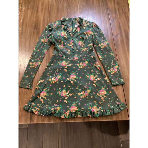 Vintage 60s Patricia Fair Mod Flower Power GoGo 70s flare paneled Mini Dress 7 S - Picture 2 of 14